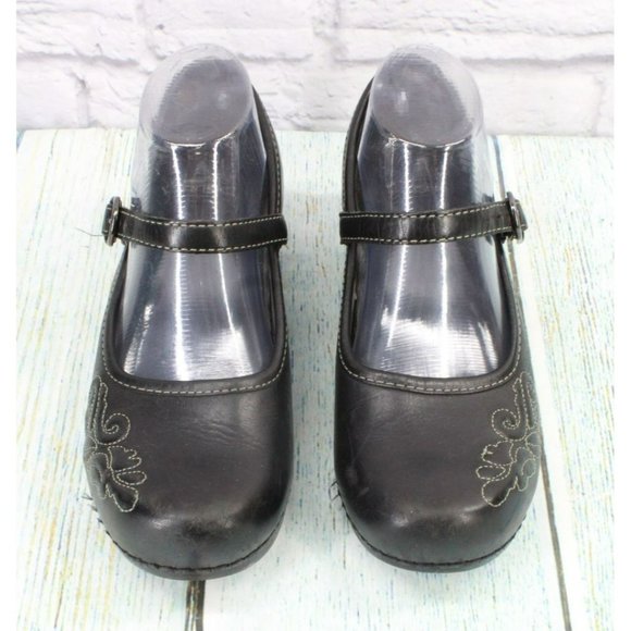 Dansko Black Leather Slip On Maryjane Clogs Heel Shoes Size 38 US 8 - Picture 5 of 9
